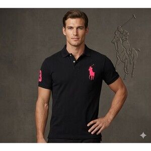 Beverly Hills Polo Club Mens XL Black Polo Shirt Red Pony Graphic Number 3 Logo